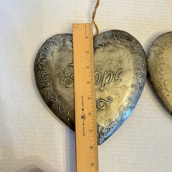 Vintage Set of 2 Stamped Metal Love & Hope Heart Pendants Primitive Décor - Picture 10 of 16